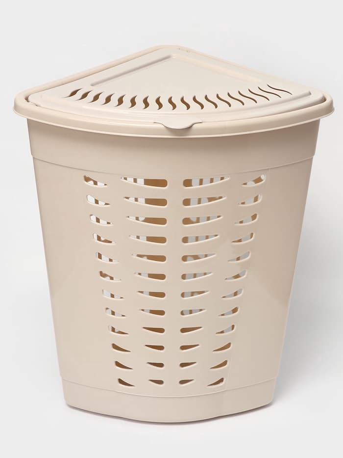 Корзина для белья угловая, 45 л, 37×50×56 см, с крышкой, слоновая кость