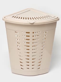 Корзина для белья угловая, 45 л, 37×50×56 см, с крышкой, слоновая кость