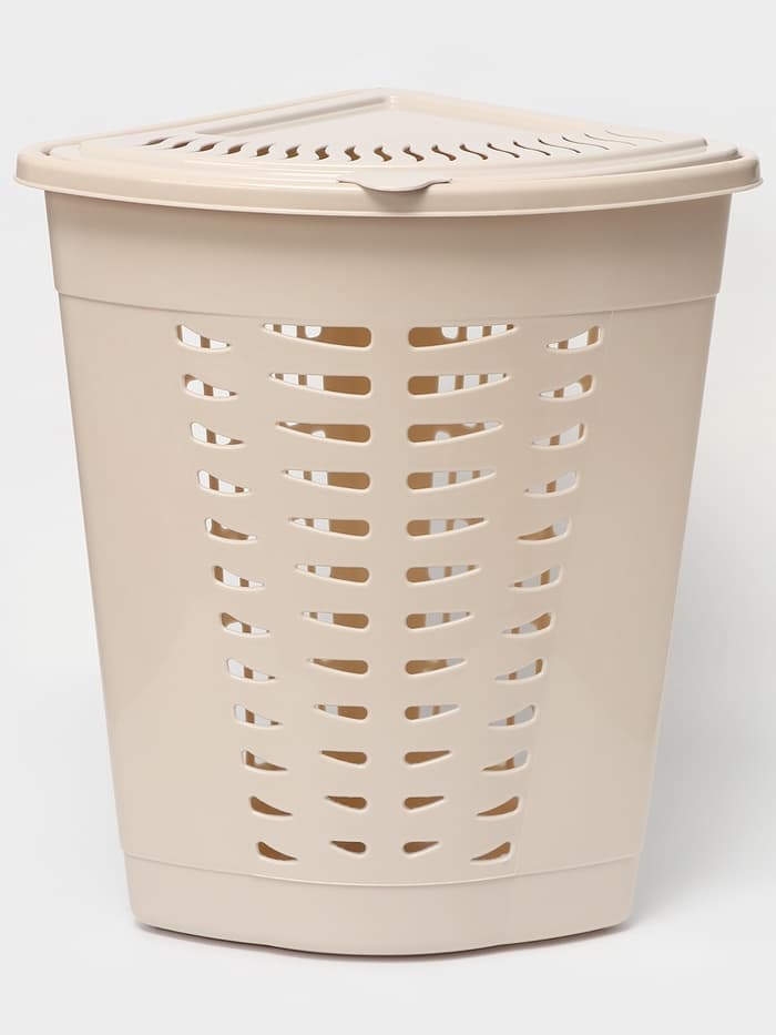 Корзина для белья угловая, 45 л, 37×50×56 см, с крышкой, слоновая кость
