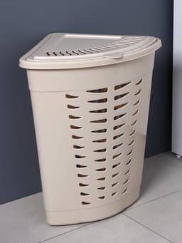 Корзина для белья угловая, 45 л, 37×50×56 см, с крышкой, слоновая кость