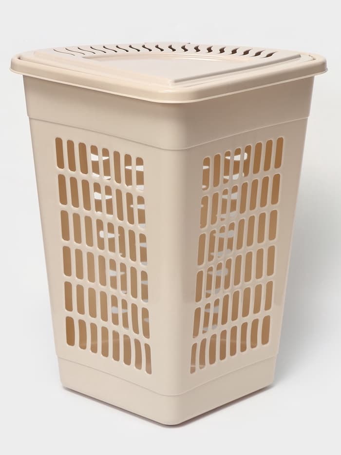 Корзина для белья угловая, 45 л, 37×50×56 см, с крышкой, слоновая кость