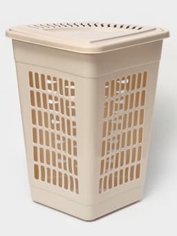 Корзина для белья угловая, 45 л, 37×50×56 см, с крышкой, слоновая кость