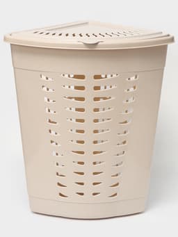Корзина для белья угловая, 45 л, 37×50×56 см, с крышкой, слоновая кость
