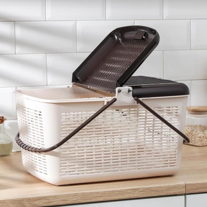 Корзина для пикника Альтернатива, 45×30×24 см, с ручками, пластик, светло-коричневая