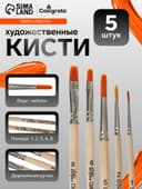 Набор кистей для рисования, синтетика, 5 штук: №: 1, 2, 5 (круглые), № 6, 8 (плоские), Calligrata, круглые, плоские, деревянная ручка, в пакете