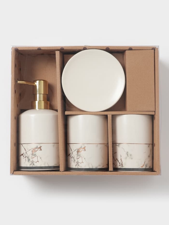 Набор аксессуаров для ванной комнаты «Афродита», 4 предмета, дозатор 380 мл, мыльница, 2 стакана, белый