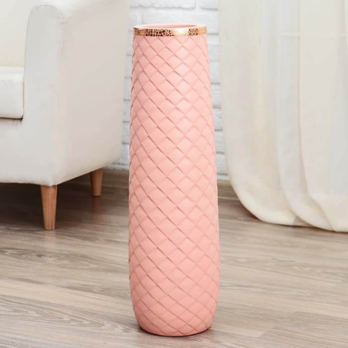 Ваза напольная «Геометрия люкс», ромбики, 14×60 см, розовая