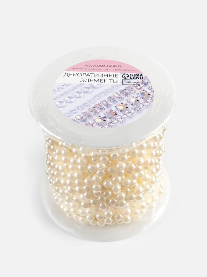 Жемчуг на нитях, плоский, 10 мм, 9±1 м, белый