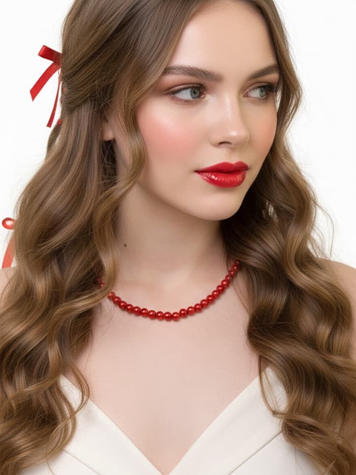 Бусы нить, шар №8, красные, L=43 см