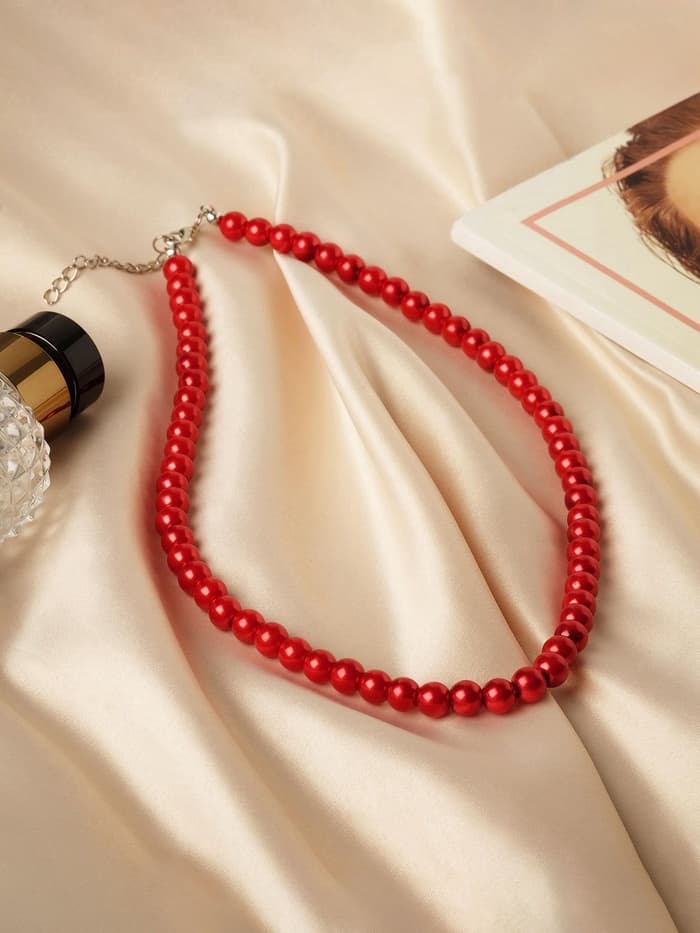 Бусы нить, шар №8, красные, L=43 см