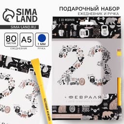 Подарочный набор, ежедневник А5, 80 листов и эко ручка «23 февраля»
