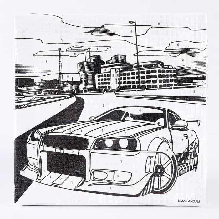 Картина по номерам для детей «Тачка в мегаполисе», 15×15 см