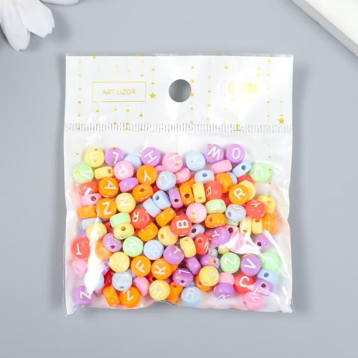 Набор бусин для рукоделия и плетения «Арт Узор. Яркие кружочки с буквами», пластик, 20 г, 0.4×0.7×0.7 см