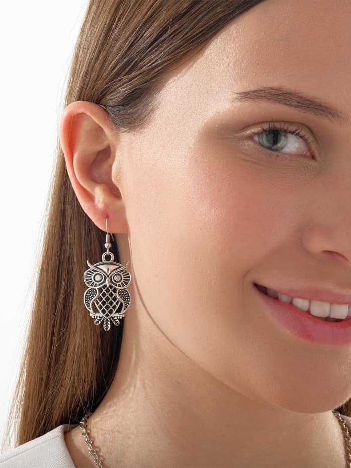 Гарнитур 2 предмета: кулон, серьги «Сова», цвет чернёное серебро, 60 см