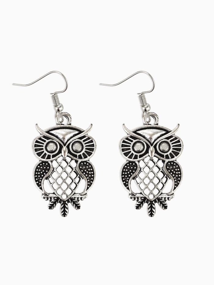 Гарнитур 2 предмета: кулон, серьги «Сова», цвет чернёное серебро, 60 см