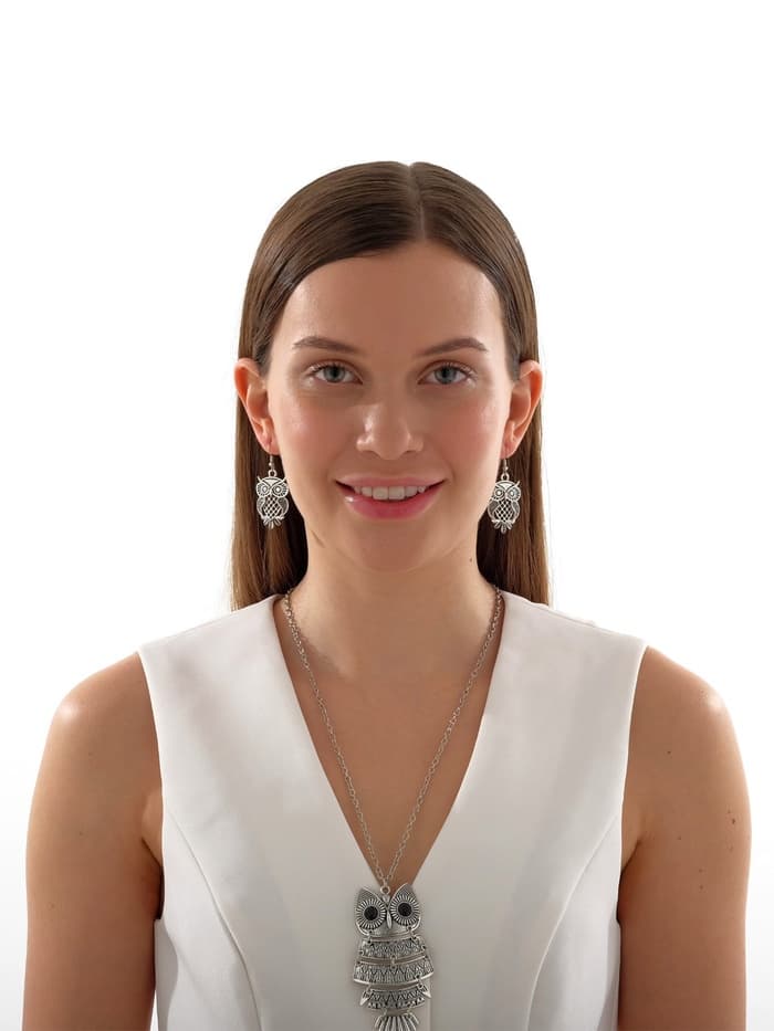 Гарнитур 2 предмета: кулон, серьги «Сова», цвет чернёное серебро, 60 см