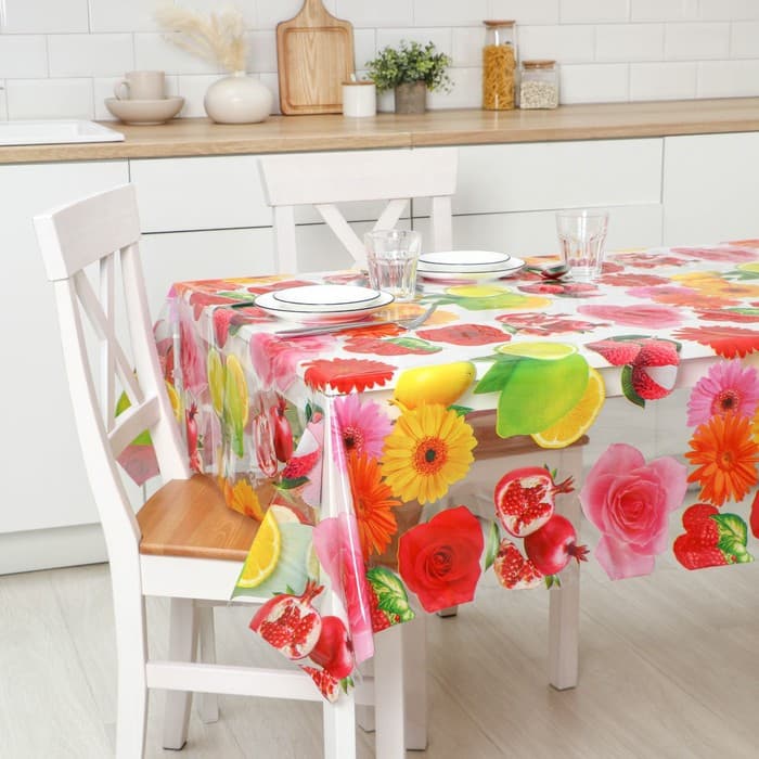 Клеёнка на стол Доляна «Фрукты», ширина 137 см, толщина 0.08 мм, рулон 30 м