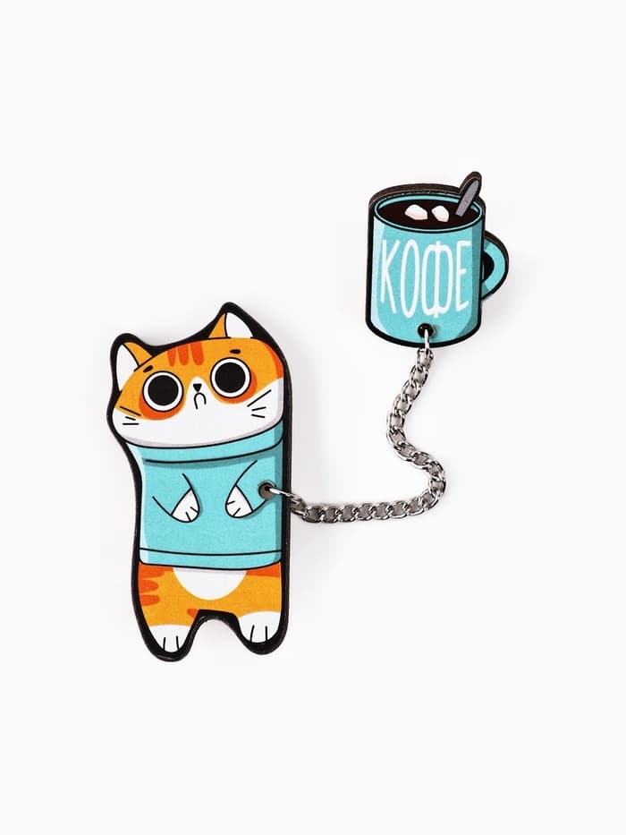 Значок на цепочке «Котик», набор 2 шт., 8×12 см