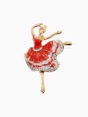 Брошь «Балерина», в пышном платье, красно-белая в золоте