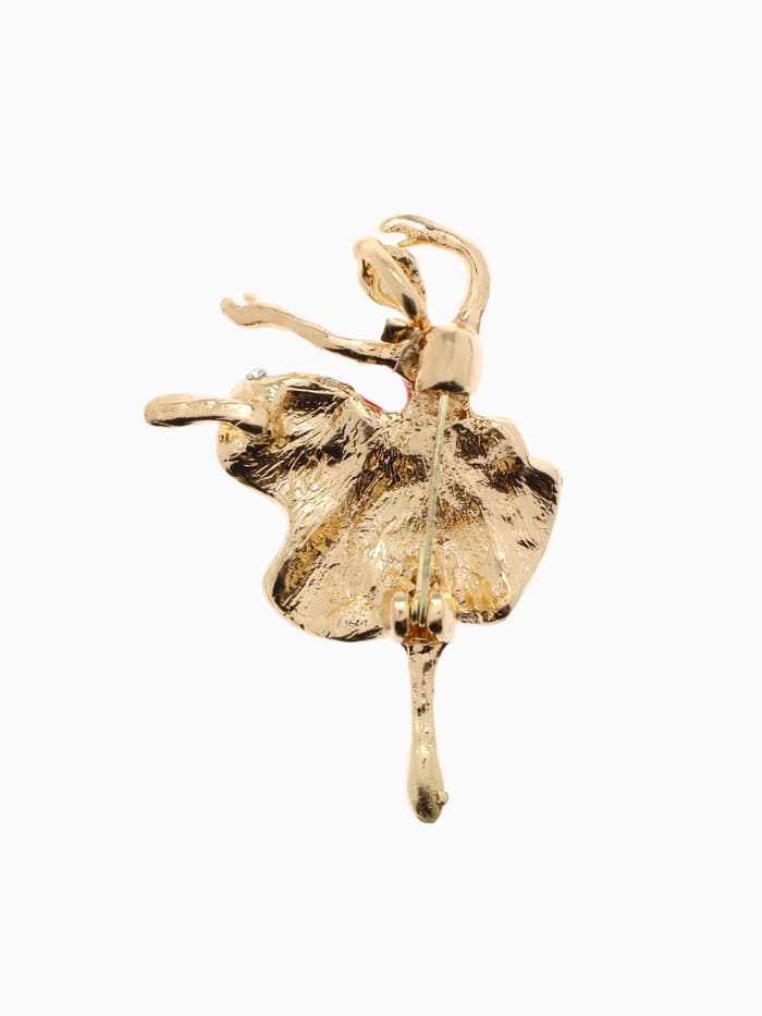 Брошь «Балерина», в пышном платье, красно-белая в золоте