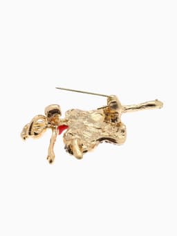 Брошь «Балерина», в пышном платье, красно-белая в золоте