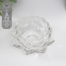 Стеклянный подсвечник на 1 свечу «Лотос», прозрачный, 4×9.5×9.5 см