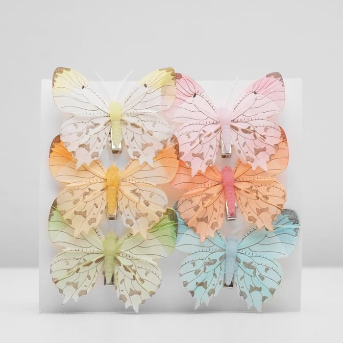 Бабочка для декора и флористики, на прищепке, пластиковая, МИКС, 7.5×7×1 см