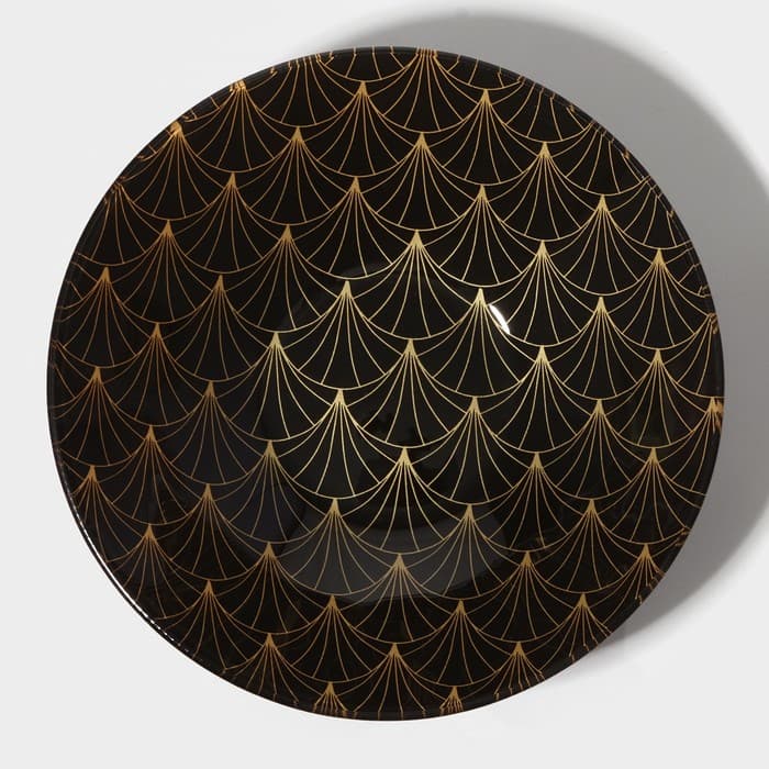 Тарелки Доляна «Золотое перо», 19 предметов: 6 десертных тарелок, 6 обеденных тарелок, 6 мисок, салатник, стекло, чёрные