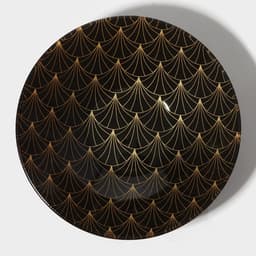 Тарелки Доляна «Золотое перо», 19 предметов: 6 десертных тарелок, 6 обеденных тарелок, 6 мисок, салатник, стекло, чёрные