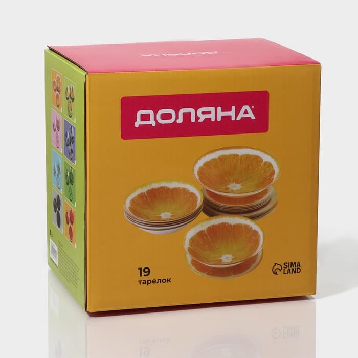 Тарелки Доляна «Золотое перо», 19 предметов: 6 десертных тарелок, 6 обеденных тарелок, 6 мисок, салатник, стекло, чёрные