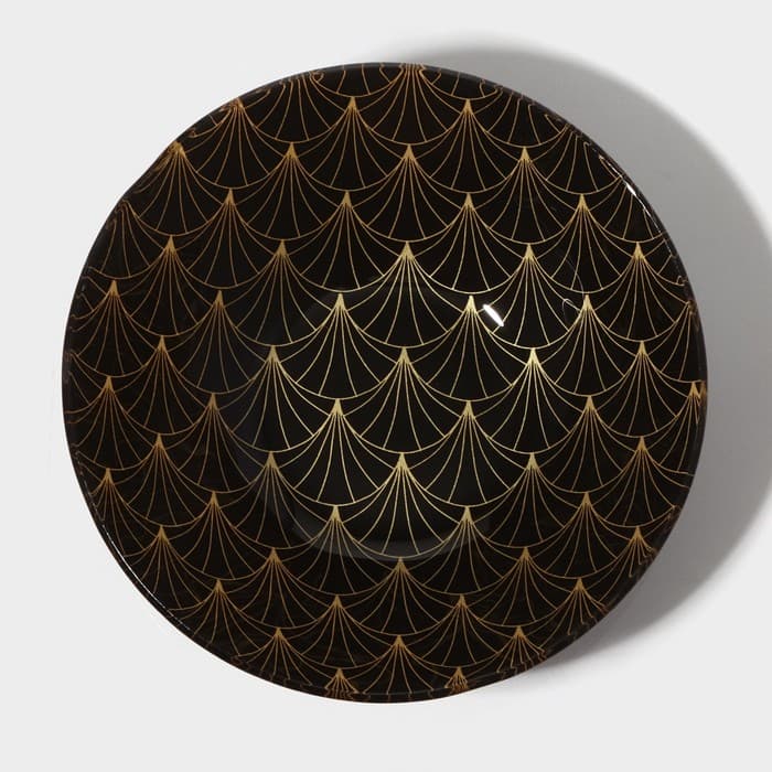Тарелки Доляна «Золотое перо», 19 предметов: 6 десертных тарелок, 6 обеденных тарелок, 6 мисок, салатник, стекло, чёрные