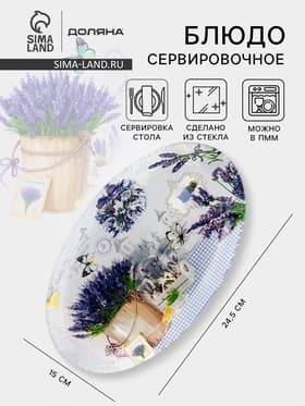 Блюдо стеклянное сервировочное овальное Доляна «Лаванда», 24.5×15 см