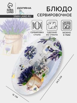 Блюдо стеклянное сервировочное овальное Доляна «Лаванда», 24.5×15 см