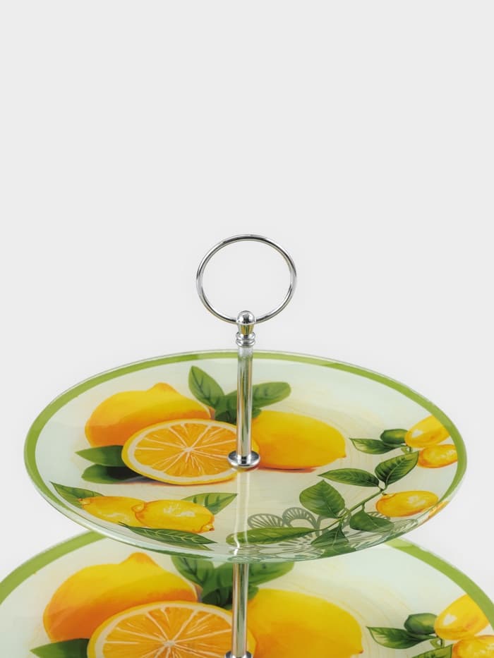 Этажёрка-фруктовница круглая Доляна «Дольче», 2 яруса, d=25/20 см, стекло, жёлтая