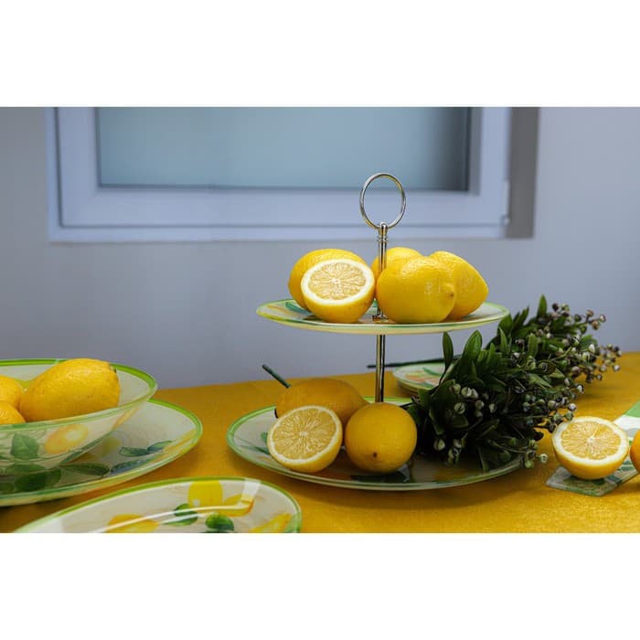 Этажёрка-фруктовница круглая Доляна «Дольче», 2 яруса, d=25/20 см, стекло, жёлтая