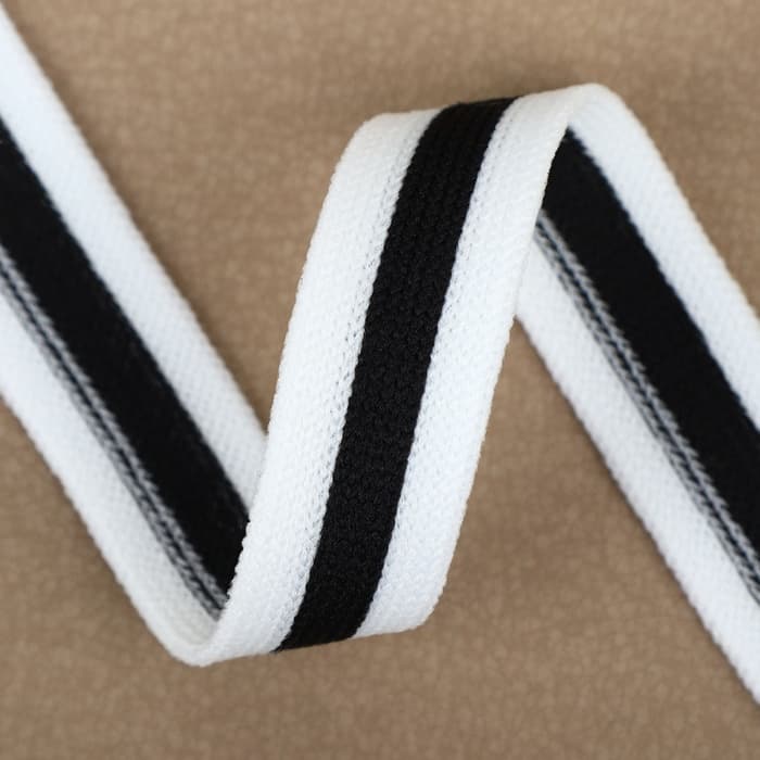 Тесьма трикотажная лампас 15 мм, 9.1±0.5 м, белая, чёрная