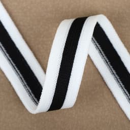 Тесьма трикотажная лампас 15 мм, 9.1±0.5 м, белая, чёрная