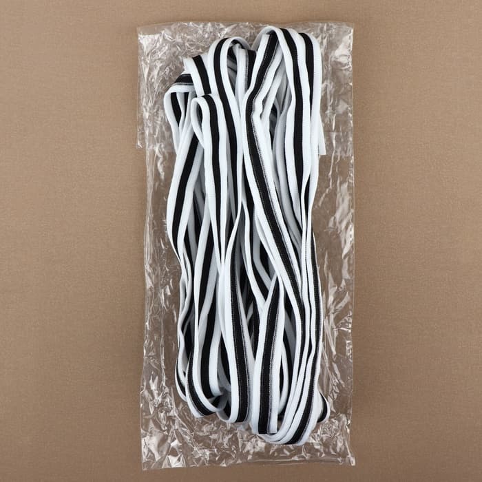 Тесьма трикотажная лампас 15 мм, 9.1±0.5 м, белая, чёрная