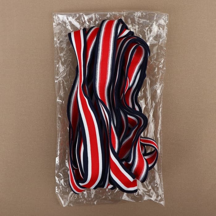 Тесьма трикотажная лампас 25 мм, 9.1±0.5 м, красная, белая, тёмно-синяя