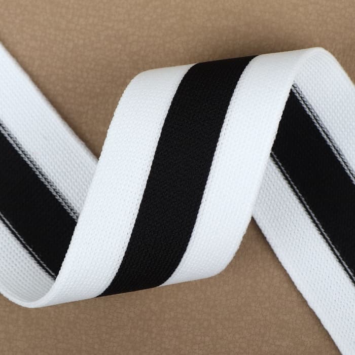Тесьма трикотажная лампас 40 мм, 9.1±0.5 м, белая, чёрная