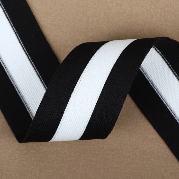 Тесьма трикотажная лампас 40 мм, 9.1±0.5 м, чёрная, белая