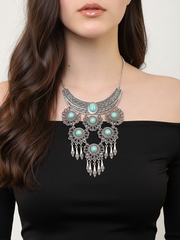 Колье «Гестия», четыре яруса, голубое в чернёном серебре, 35 см