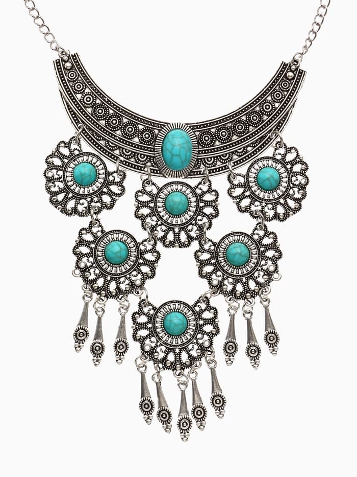 Колье «Гестия», четыре яруса, голубое в чернёном серебре, 35 см