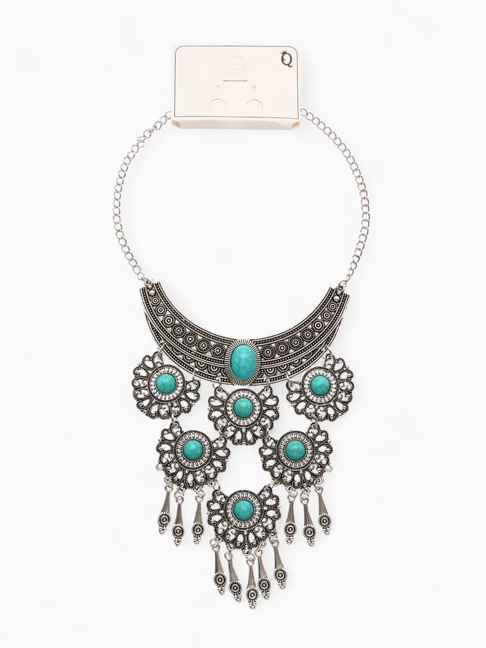 Колье «Гестия», четыре яруса, голубое в чернёном серебре, 35 см