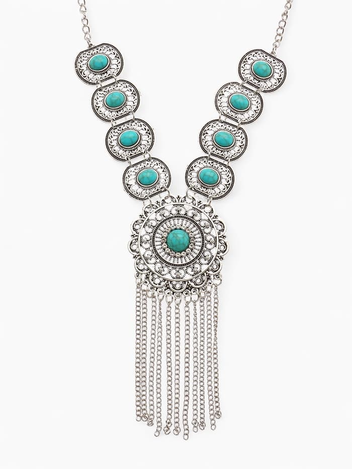 Колье «Гестия», круг, голубое в чернёном серебре, 45 см