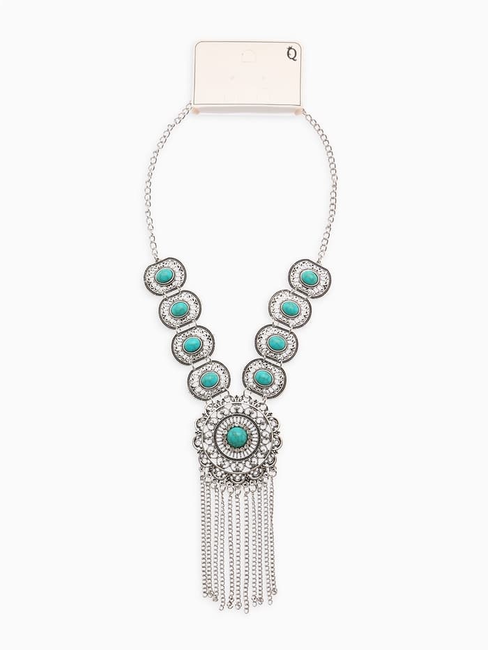 Колье «Гестия», круг, голубое в чернёном серебре, 45 см