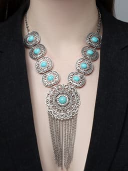 Колье «Гестия», круг, голубое в чернёном серебре, 45 см