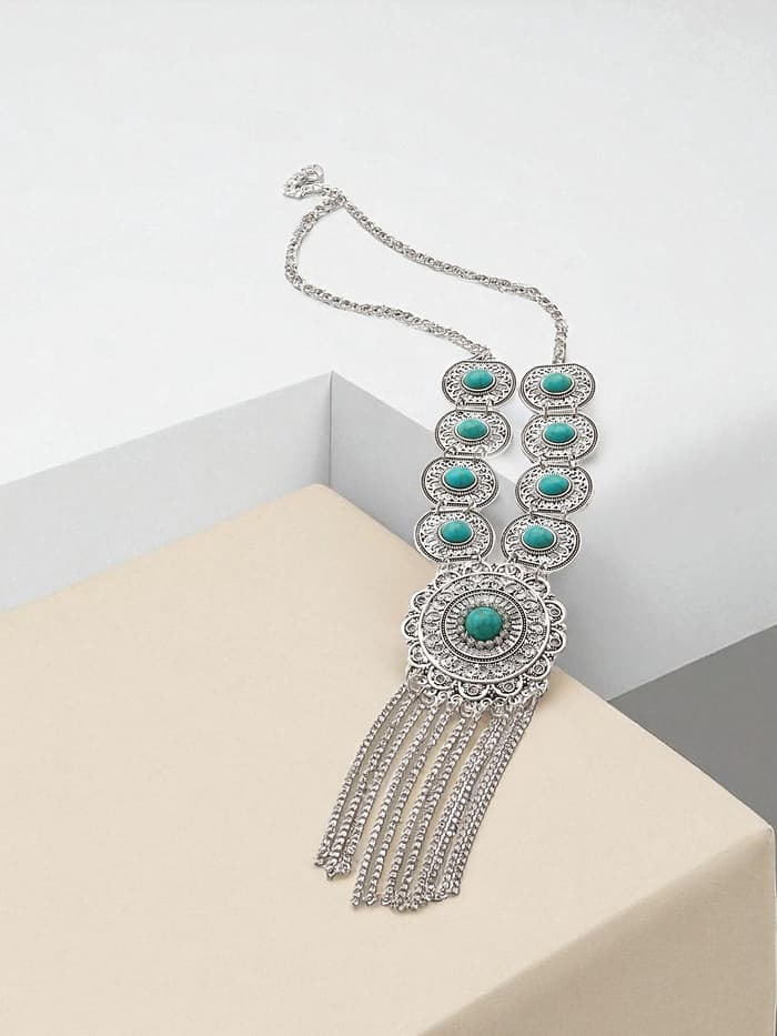 Колье «Гестия», круг, голубое в чернёном серебре, 45 см