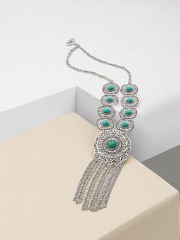 Колье «Гестия», круг, голубое в чернёном серебре, 45 см