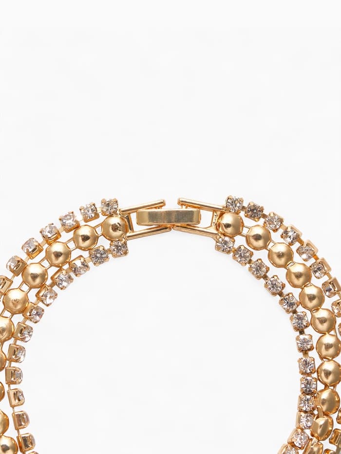 Браслет со стразами «Сияй», L=18 см, 3 ряда, белый в золоте